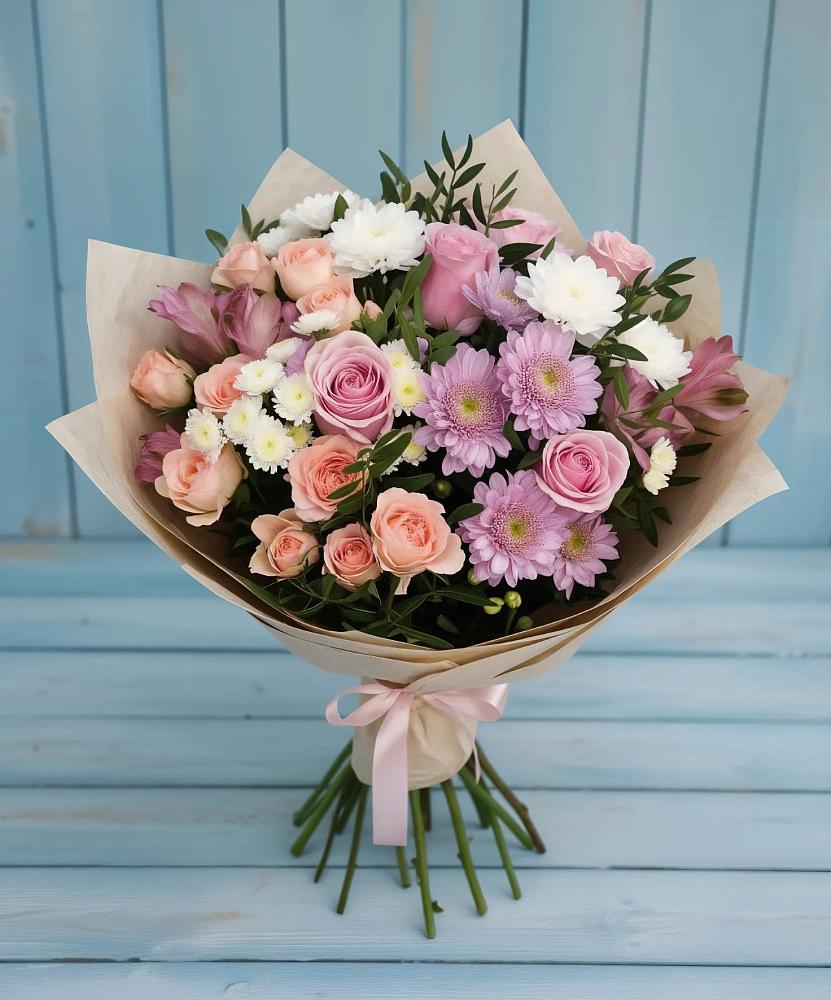 Букет цветов из: Хризантемы, Розы и Альстромерии в Задонске
