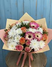 Букет цветов из:  Розы, Герберы и Хризантемы в Задонске