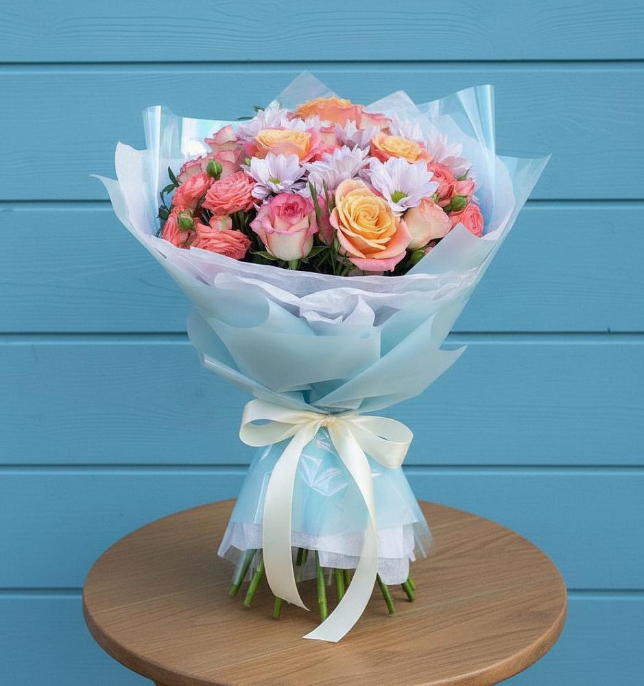 Букет цветов из: Хризантемы и Розы в Задонске