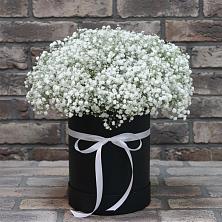 Цветочная композиция из Гипсофила в шляпной коробке в Задонске